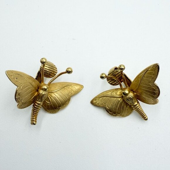 Vintage Gold Tone Butterflies Clip On Earrings - Picture 4 of 7